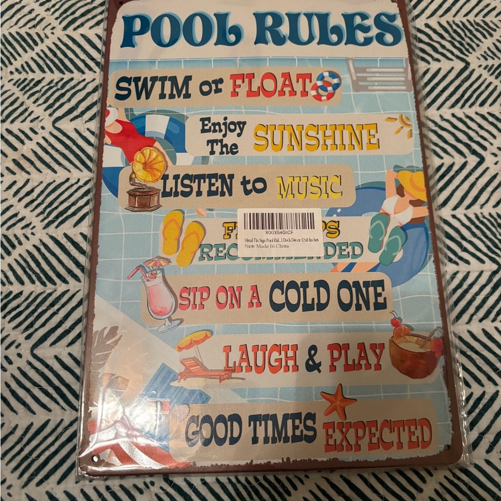 Source Unknown Pool Rules Wall Art with Blue and Yellow Accents